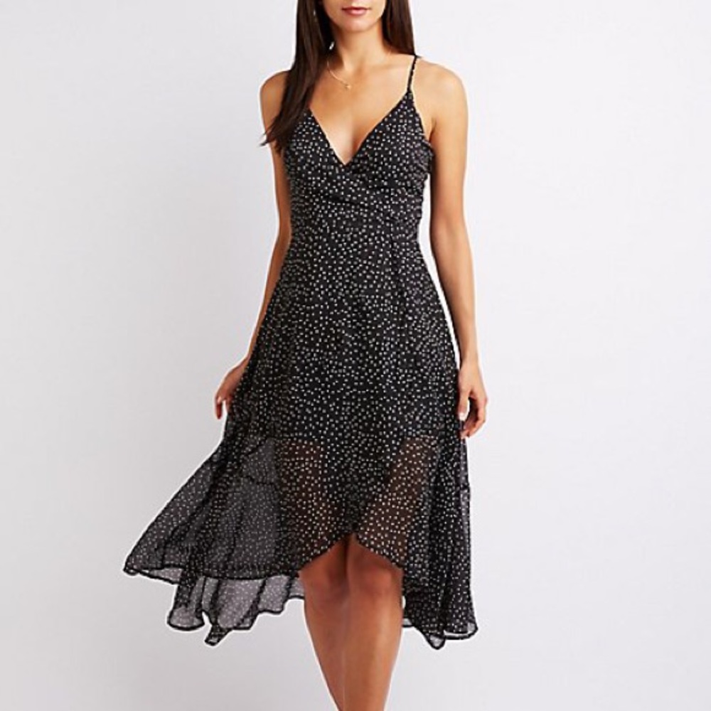 Black Polka Dot Sundress Dress w/ Lace up Back